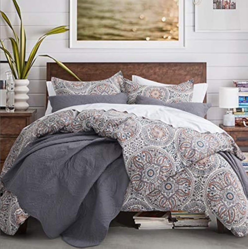 Eikei Boho Floral Medallions Duvet Cover 3pc Set Bohemian Paisley Bedding Boteh Damask Circles 400TC Egyptian Cotton Sateen Luxury European Traditional Style Bed Linen (Copper, King) - Image 1